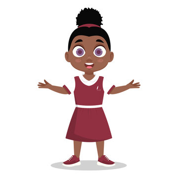 Child, hands to the sides. Surprised schoolgirl. Vector illustration