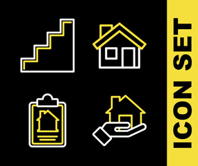 Set line House, Realtor, contract and Staircase icon. Vector