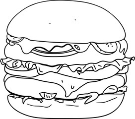 Cheeseburger outline illustration. Perfect for coloring page.And happy national cheeseburger and hamburger day. Food concept