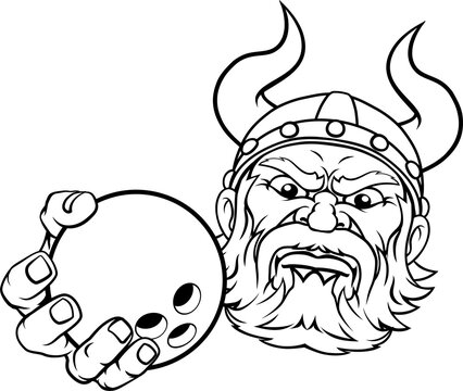 Viking Ten Pin Bowling Ball Sports Mascot Cartoon