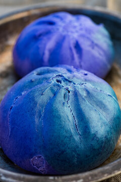 UBE PAO Steamed Sweet Purple Yam Buns Close Up Detail