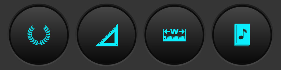 Set Laurel wreath, Triangular ruler, Measuring height and length and Audio book icon. Vector