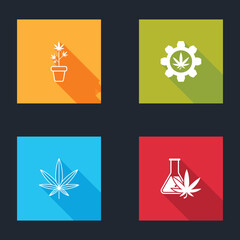 Set Marijuana plant in pot, Test tube with marijuana, or cannabis leaf and icon. Vector