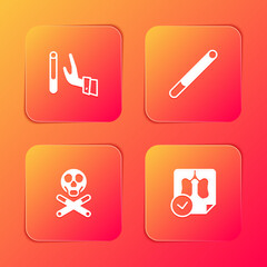 Set Giving up cigarette, Cigarette, Bones and skull and Lungs x-ray diagnostics icon. Vector