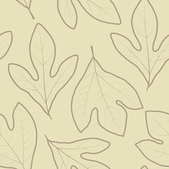 Trendy seamless graphic ditsy pattern design of hand drawn sassafras leaves. Artistic vector foliage background suitable for fashion, interior, wrapping, packaging, textile industry