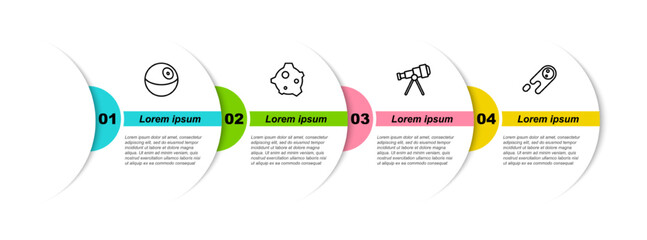 Set line Planet, Asteroid, Telescope and Comet falling down fast. Business infographic template. Vector © vector_v