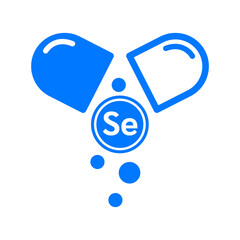 Minerals Selenium blue icon in capsule form simple line. Medical symbol science concept. Selenium isolated on a white background. Vector illustration.