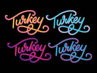 Turkey Lettering. Handwritten name of the country. Vector design template.