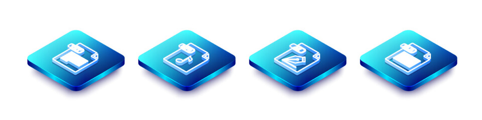 Set Isometric line TXT file document, MP3, AI and XLS icon. Vector