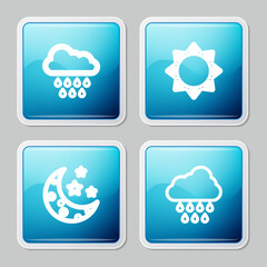 Set line Cloud with rain, Sun, Moon and stars and icon. Vector