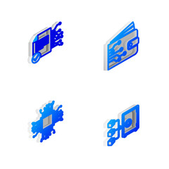 Set Isometric line Cryptocurrency wallet, Smart contract, Processor and Proof of stake icon. Vector