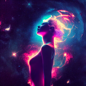 universe inside human, artistic multicolored dimensional galactic nebula.