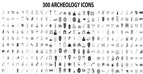 300 archaeology center icons set in flat style for any design vector illustration - obrazy, fototapety, plakaty