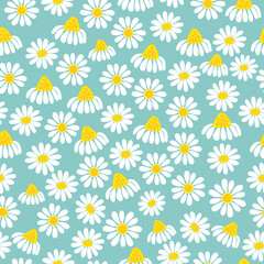 Hand drawn common lawn daisy flowers vector floral seamless pattern design for textile and printing- Elegant ditsy floral texture background