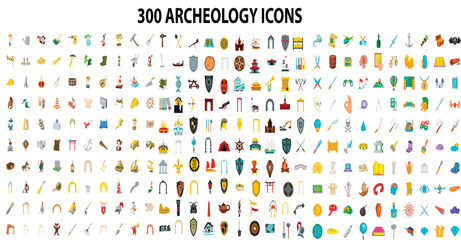 Fototapeta na wymiar 300-archaeology-center-icons-set-flat-style