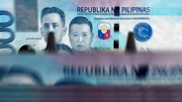 Philippines money Philippine Peso money counting machine with banknotes. Quick PHP currency note down rotation. Business and economy. Concept loopable and seamless background.