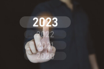 2023 year concept, People selected on item of 2023 year, Update from 2022 to 2023 year