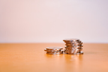 Closeup stack coins using as business banking and financial concept