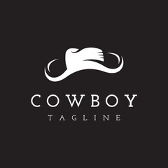 Simple silhouette cowboy hat logo template design isolated on black and white background.