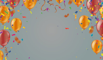 Grand opening ceremony with orange balloon, Gold and confetti, for Retail, Shopping or Black Friday Promotion in style
