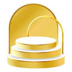 White and Gold 3D Podium with Golden Arch Perfect for Product Display, Layout, and Showcase