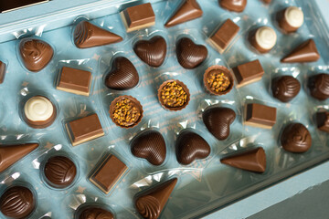Detail of chocolate box in plastic storage.