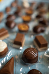 Detail of chocolate box in plastic storage.