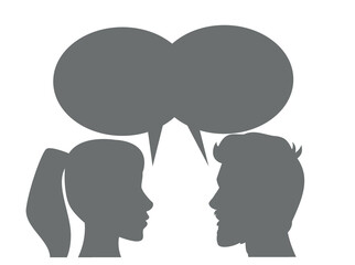 Illustration of people talking on white background. Dialogue between man and woman