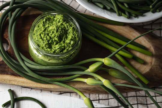 Garlic Flower Stalk Pesto Background And ​​garlic Flower Stalks