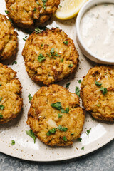 Homemade crab cakes with tartar sauce