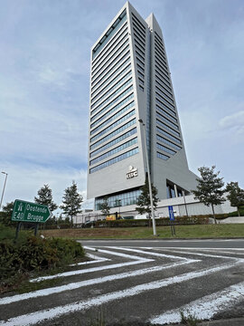 Gent, Oost-Vlaanderen, Belgium 09 22 2022 : Vertical view on the KBC Head-office skyscraper building
