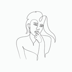 Beauty charming lady fingered her lips elegant line art flat vector style 