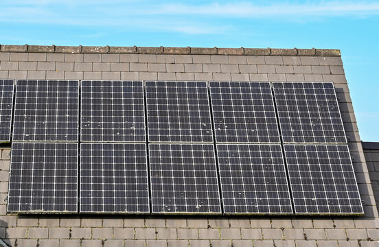 Solar Panels On The Roof Of A House. No People.