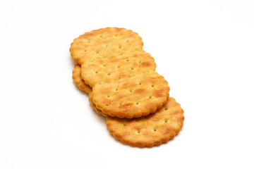 Oval crackers on a white background. Close-up