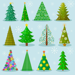 set of christmas trees