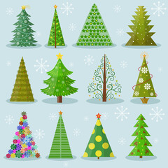 set of christmas trees