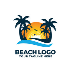 Beach logo vector. Sunset logo vector