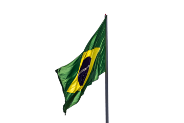 Bandeira do Brasil balançando ao vento. Imagem sem fundo em PNG.