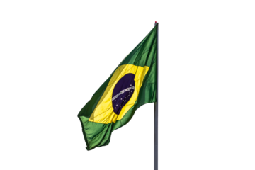 Bandeira do Brasil balançando ao vento. Imagem sem fundo em PNG.