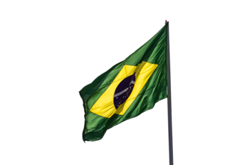Bandeira do Brasil balançando ao vento. Imagem sem fundo em PNG.