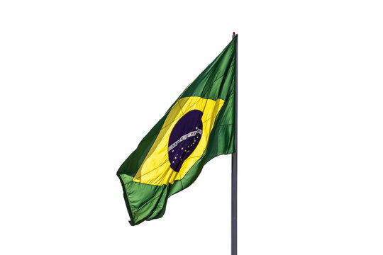 Bandeira do Brasil balançando ao vento. Imagem sem fundo em PNG.