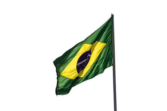 Bandeira do Brasil balan&ccedil;ando ao vento. Imagem sem fundo em PNG.