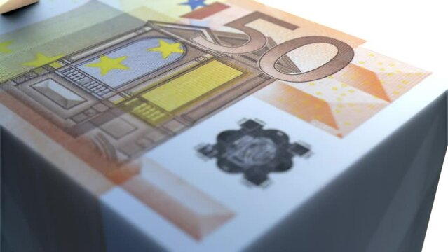50 euro banknote pile money counting 3D render seamless looping animation.