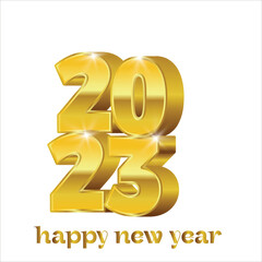 2023 symbol golden metallic 3d-illustration, Happy new 2023 year Elegant gold text with light.