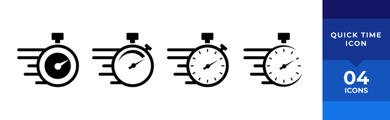 Timer icons set. Quick time or deadline icon. Express service symbol. Countdown timer and stopwatch icons isolated on white. Vector illustration.