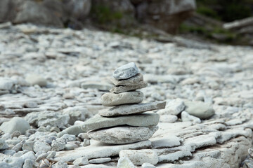 
A tower of white sea pebbles, swedish zen 