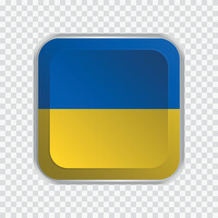 Flag of Ukraine on square button on transparent background element for websites.
