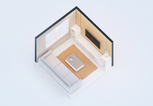 Isometric view of a interior design of living room Orthographic view 3d rendering architectural Design
