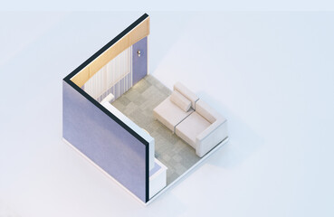 Isometric view of a workstation work from home 3d rendering