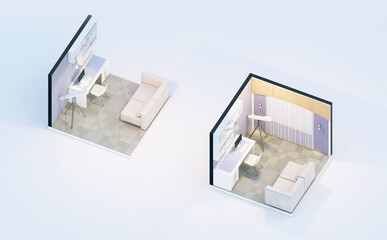 Isometric view of a interior design of study room Orthographic view